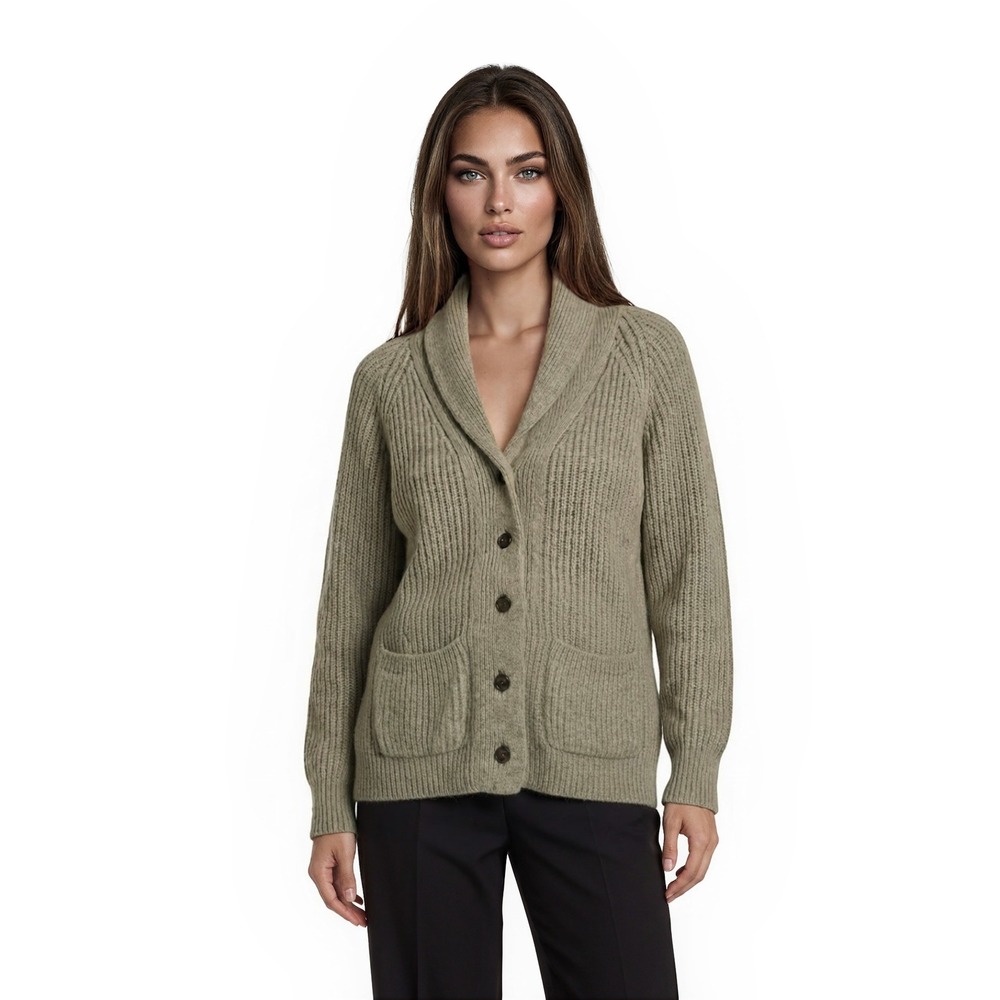 James Charlotte Cardigan Sweater Women's Size 32 US XS Oatmeal Wool Shawl Collar